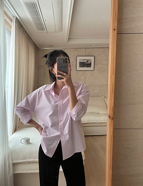 키얀 핑크 스트라이프 셔츠 (SH) - 라이크유